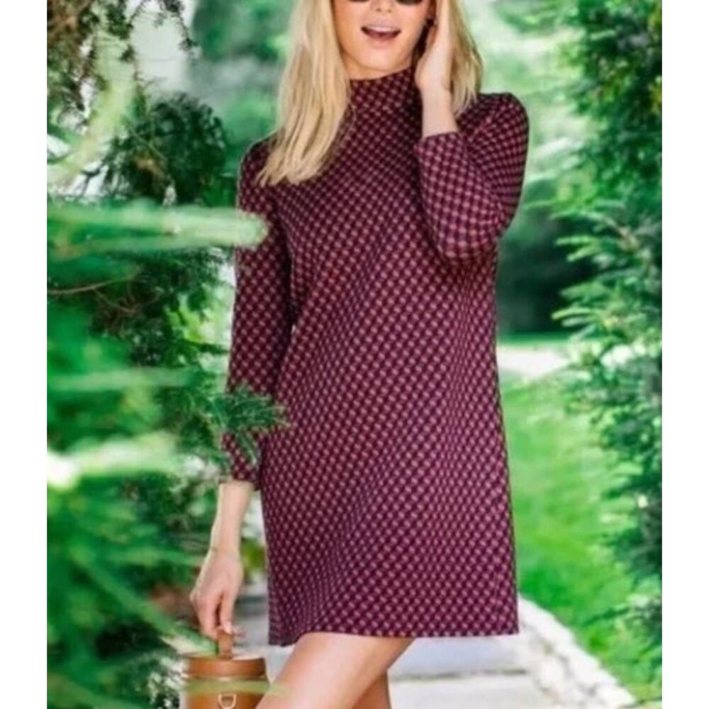 Tuckernuck | Sz S | Navy & Burnt Orange Geometric Print Quilted Mock Neck Dress